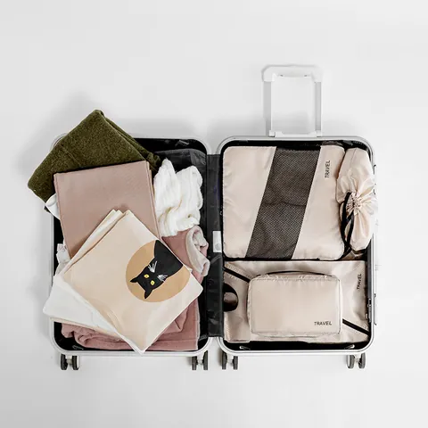 6Pcs Travel Storage Bag Set Thickened Polyester Waterproof Clothes Organizer Bag Suitcase Packing Cubes With Shoe Bag For Travel Luggage
