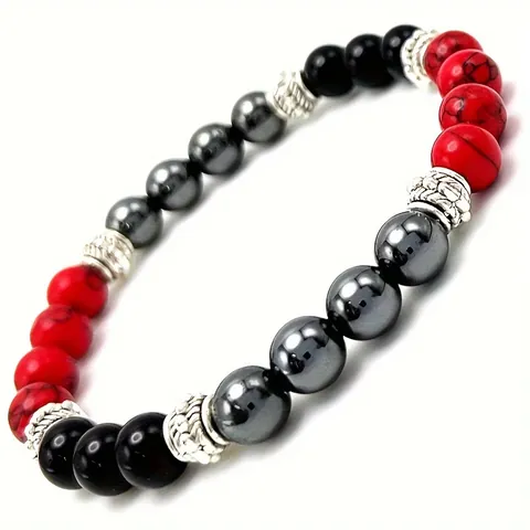Natural Stone Bracelet Tiger Eye Hematite Obsidian Turquoise Beads Handmade Elastic Cord Ethnic Fashion Jewelry Unisex