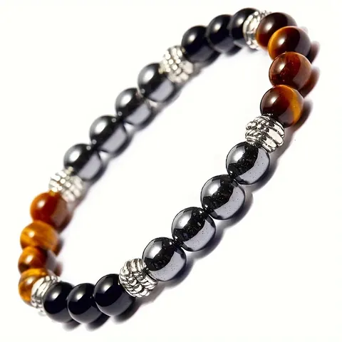 Natural Stone Bracelet Tiger Eye Hematite Obsidian Turquoise Beads Handmade Elastic Cord Ethnic Fashion Jewelry Unisex