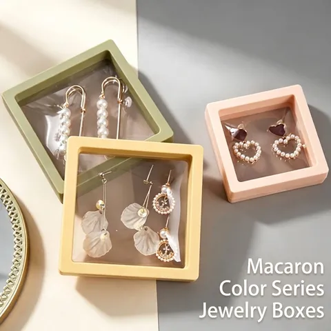 Boîte à Bijoux à Suspension en Film PE Présentoir Flottant 3D Couleur Macaron Organisateur de Rangement de Bijoux Anti-Oxydation pour Bague Boucle d'Oreille Collier Ongle