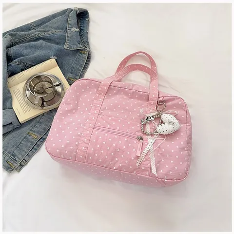 Borsa Boston Grande Capacità a Pois per Donna Borsa Totale in Nylon Stile Coreano Borsa a Spalla Leggera per Pendolarismo Viaggi