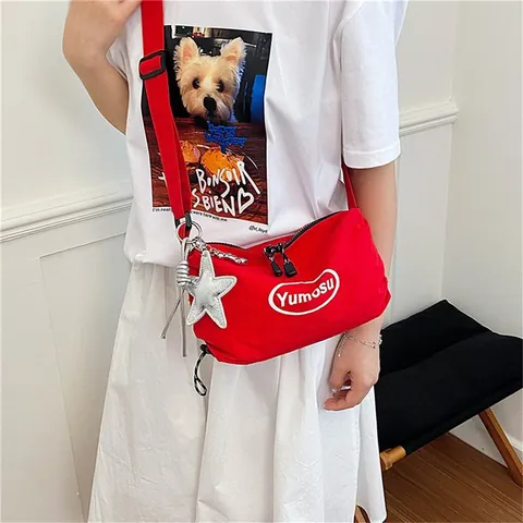 Borsa a Tracolla in Nylon Leggera alla Moda da Donna Piccola Borsa Sottobraccio Casual Con Ciondolo a Stella e Stampa