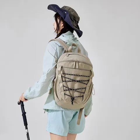 Large Capacity Lightweight Nylon Outdoor Sports Backpack With Bungee Cord Design For Hiking Cycling Workwear Unisex Bag