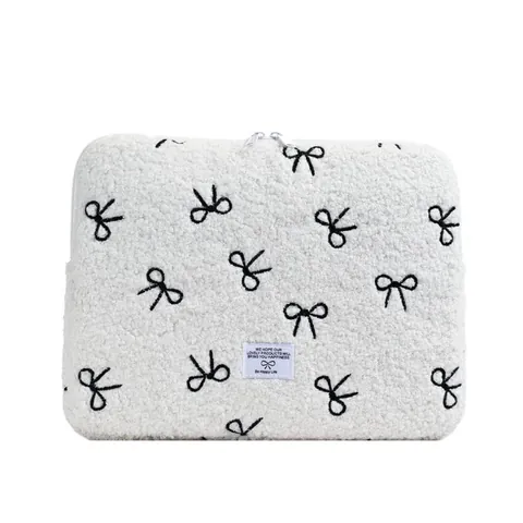 Süße Plüsch Schleife Gestickt Laptoptasche Stoßfeste Schutzhülle Für Tablet Pad IPad Notebook Tägliche Büro Schule Tragetaschen