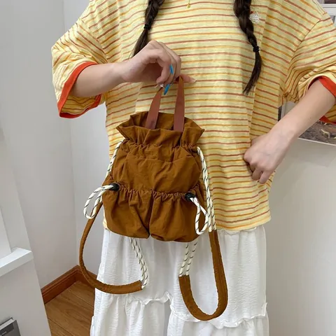 Women Waterproof Nylon Drawstring Backpack Large Capacity Outdoor Travel Casual Lightweight Shoulder Bag Multi Pockets Rucksack