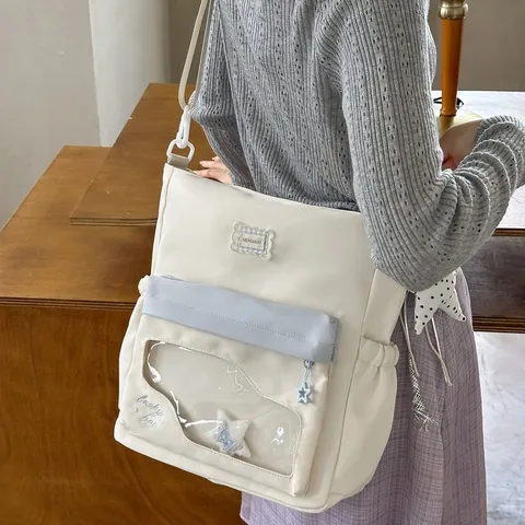 Bolsa de Compras de Malla de Nailon de Gran Capacidad Ventana Transparente Ita-Bag Tote Con Colgante Estrella Bolso de Hombro Mujer