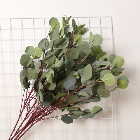 Noorse Stijl Kunstmatige Eucalyptus Tak Zijden Stof Groen Kunstmatige Appelblad Stengel Voor Huis Bruiloft Decoratie