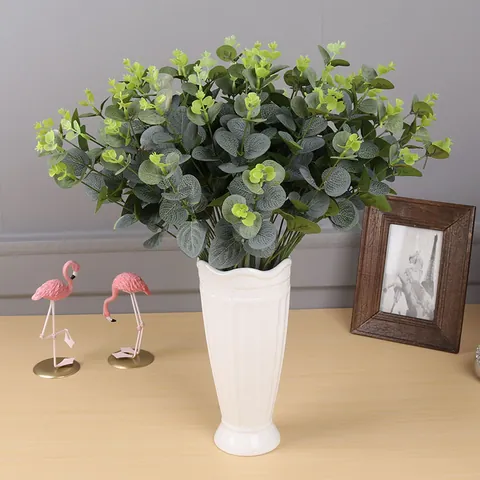 Kunstmatige Eucalyptus Geldblad Zijden Stof Groen Voor Bruiloft Huis Decor Rustiek Handgemaakte Simulatie Plant Tafeldecoratie