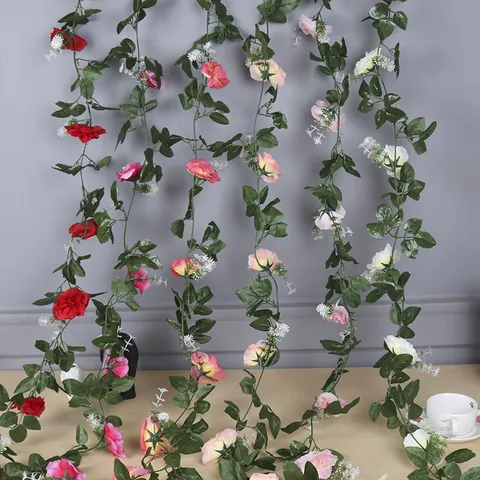 Artificial Rose Vine Garland Faux Fabric Flower Ivy Hanging Plants For Wedding Arch Home Room Party Garden Wall Decor