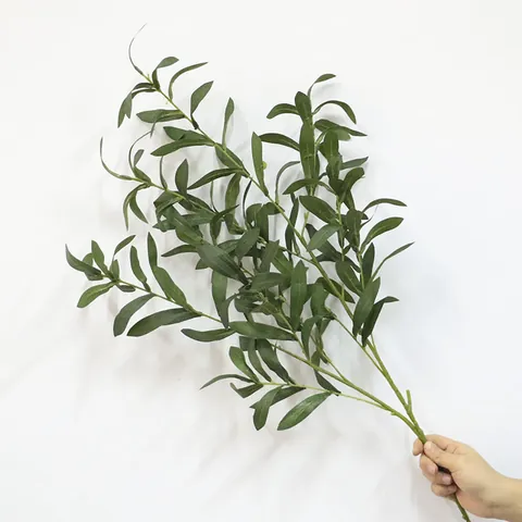 Kunstmatige Stof Olijftak 10-Tand Enkele Stam Groen Gebladerte Voor Bruiloft Huis Kantoor Bloemstuk Decoratieve Plant
