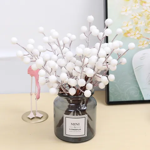 Artificial White Berry Snowflake Christmas Stems Foam Faux Frosted Fruit Branches For Holiday Winter Home Decor Wedding Floral Arrangement