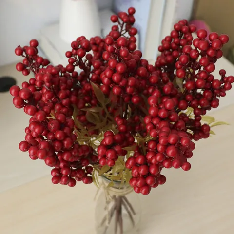 Kunstmatige Rode Bessentakken Voor Kerstversiering Enkele Stengel Faux Bessentakken Voor Huisdecoratie Winter Bloemig