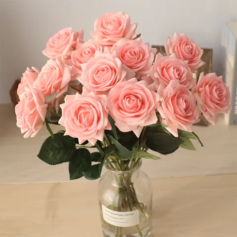 Rose Artificielle au Toucher Réel en Tissu Enduit de Latex Hydratant Fleur de Simulation pour Décoration de Mariage Maison Fête