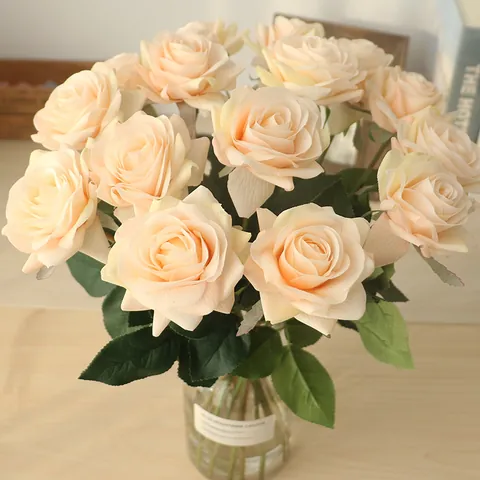Rose Artificielle au Toucher Réel en Tissu Enduit de Latex Hydratant Fleur de Simulation pour Décoration de Mariage Maison Fête