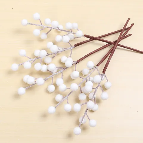 Artificial White Berry Snowflake Christmas Stems Foam Faux Frosted Fruit Branches For Holiday Winter Home Decor Wedding Floral Arrangement