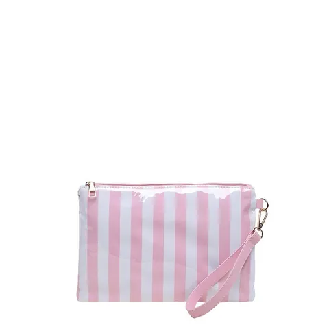 Borsa da Trucco da Viaggio di Grande Capacità Impermeabile in PVC a Righe a Pois Organizzatore Cosmetico Con Cinturino da Polso per Donna