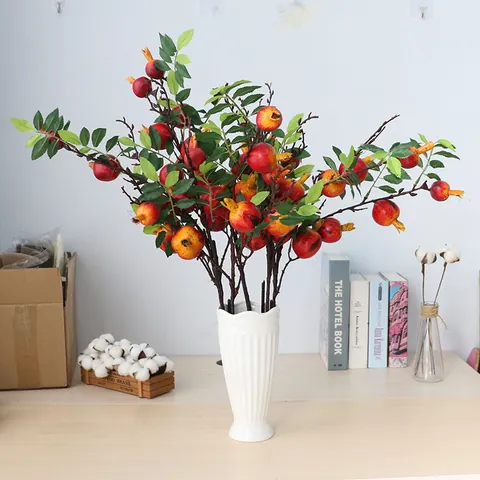 Kunstmatige Granaatappeltak Meerkoppige Valse Fruitstelen Voor Thuis Woonkamer Bruiloft Fotografie Rekwisieten Handgemaakte Decoratieve Plant