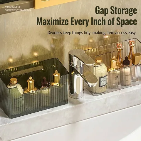 Modern Striped Bathroom Toothbrush Storage Box Waterproof PET Makeup Organizer Washstand Desktop Toiletries Case Storage Rack
