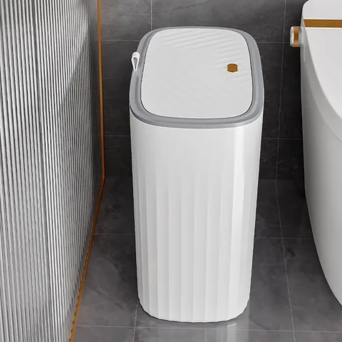 Modern Minimalistisch Schmaler Mülleimer Mit Deckel Drucktyp Kunststoff Abfalleimer Rippentextur Für Badezimmer Küche