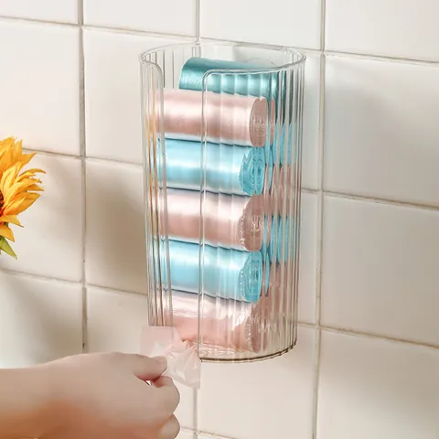 Wall Mounted Disposable Dishcloth Storage Box PET Vertical Stripe Waterproof No Drill Organizer For Kitchen Bathroom Paper Roll Holder