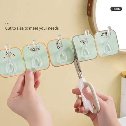 Strong Adhesive Row Hooks Wall Mounted No Drill Trimmable Transparent Hooks For Kitchen Bathroom Door Storage Organizer