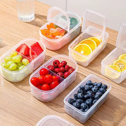 Food Grade PP Refrigerator Storage Box Transparent Fruit Vegetable Divided Fresh-keeping Container With Lid Kitchen Organizer