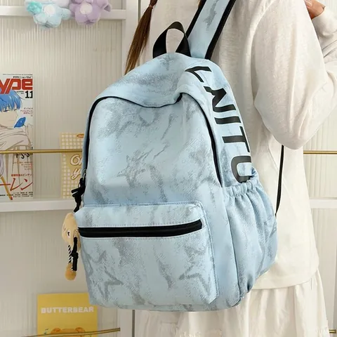 Trendiger American High Street Sternendruck Nylon Rucksack Für Damen Studenten Leichter Lässiger Schul Sport Rucksack Mit Plüsch Anhänger