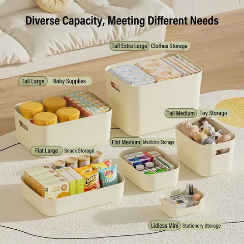 Cream Style Stackable Storage Box Multi-size Household Toy Snack Organizer With Lid PP Plastic Desktop Clothing Sorting Basket