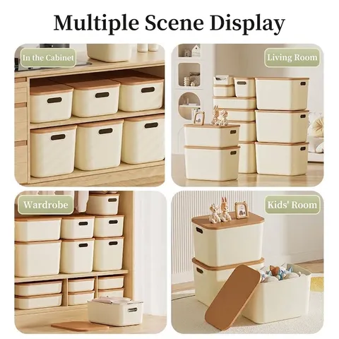 Cream Style Stackable Storage Box Multi-size Household Toy Snack Organizer With Lid PP Plastic Desktop Clothing Sorting Basket