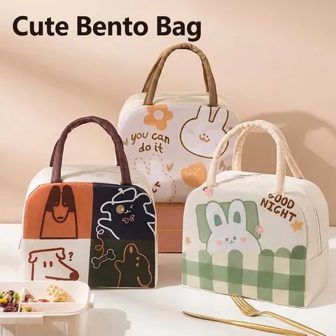 Cartoon Pet Insulated Lunch Bag Cute Rabbit Dog Oxford Cloth Thermal Bento Box Bag For Kids School Office Waterproof Lunch Tote