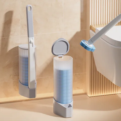 Wall Mounted Disposable Toilet Brush Set With Cleaning Fluid Refills Punch-Free Bathroom Toilet Cleaner Brush With Holder