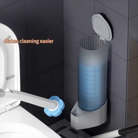 Wall Mounted Disposable Toilet Brush Set With Cleaning Fluid Refills Punch-Free Bathroom Toilet Cleaner Brush With Holder