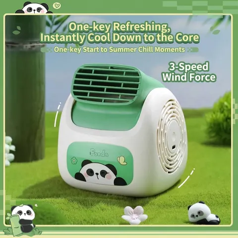 Cartoon Panda Desktop Fan USB Rechargeable Turbine Bladeless Design Quiet Portable Mini Air Cooler ABS Material For Office