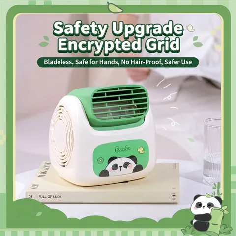 Cartoon Panda Desktop Fan USB Rechargeable Turbine Bladeless Design Quiet Portable Mini Air Cooler ABS Material For Office