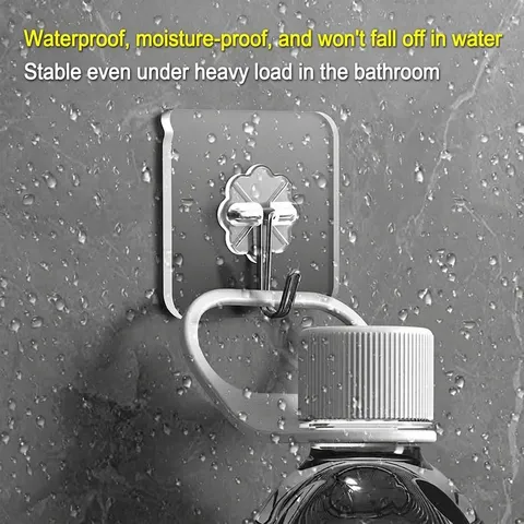 Strong Adhesive Wall Hooks Transparent Waterproof No-Drill Heavy Duty Utility Hooks For Kitchen Bathroom Office Home Storage