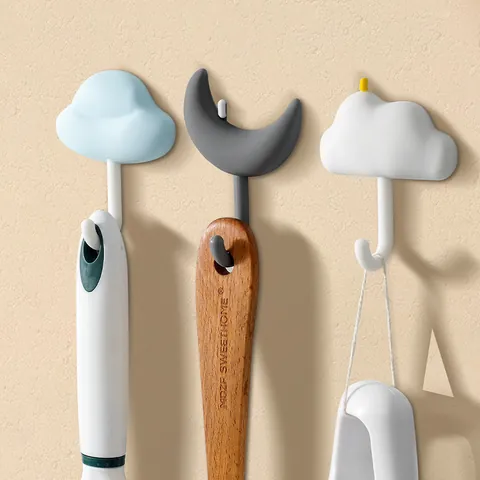 3er Set Kreative Wolke Mond Wandhaken PVC Kleber Starke Tragfähigkeit Stanzfreie Haken Für Küche Badezimmer Wohnheim Wanddeko