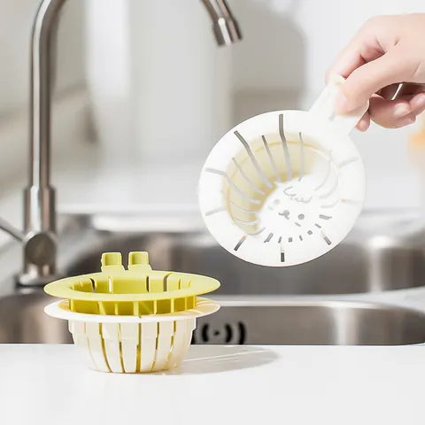 Rabbit Ear Handle Kitchen Sink Filter Basket Plastic Drain Strainer For Kitchen Waste Creamy White Green PP Plastic Food Catcher