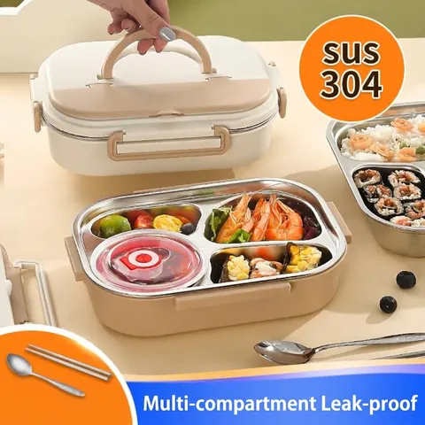 Fiambrera Dividida de Acero Inoxidable 304 Con Utensilios Caja Bento Sellada Portátil Contenedor Térmico De Alimentos Para Oficina Escuela