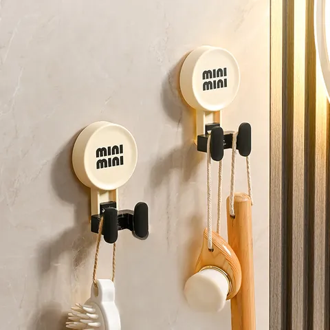 Creative Round Vacuum Suction Cup Hooks Drill-Free Wall Mount Towel Hook Modern ABS TPU Storage Rack For Kitchen Bathroom Office Home