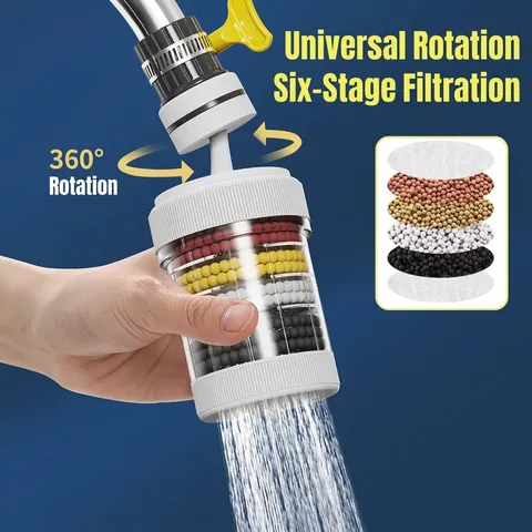 Universal 360 Rotation Faucet Filter 6-Layer Filtration Maifan Stone Splash-Proof Water Purifier For Kitchen Bathroom Tap