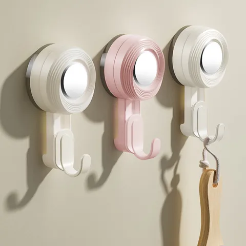 Rotating Vacuum Suction Cup Hook Strong Load Bearing No Drill Wall Mounted Hanger For Bathroom Kitchen Door Storage Organizer