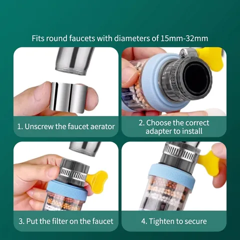 Universal 360 Rotation Faucet Filter 6-Layer Filtration Maifan Stone Splash-Proof Water Purifier For Kitchen Bathroom Tap