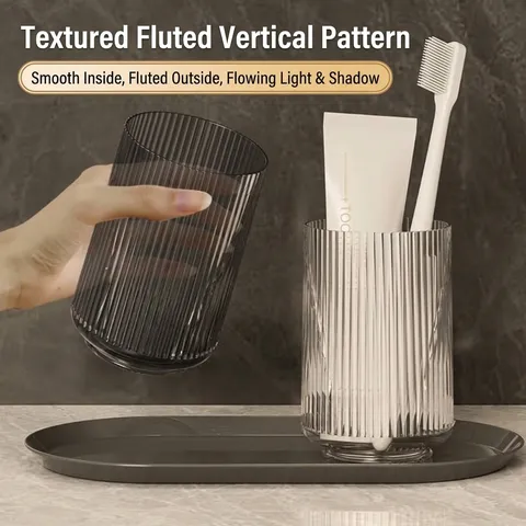 Luxus Transparenter PET Mundspülbecher Mit Gerippter Textur Vertikal Gestreifter Badezimmer Zahnbürstenbecher Moderne Wohnaccessoires