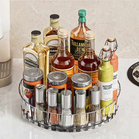 Estante de Almacenamiento Giratorio Transparente Lazy Susan Organizador de Cocina Para Botellas de Condimento Plato Giratorio de Escritorio Con Textura de Rayas