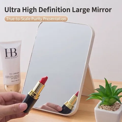 Portable Folding Desktop Makeup Mirror High Definition Single Sided Vanity Mirror With Adjustable Stand For Dormitory Home