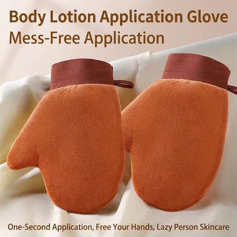 Self Tanning Mitt Applicator Glove For Body Lotion Tanning Oil Sunscreen Flocking Texture PE Film Waterproof Massage Mitt Beauty Tool