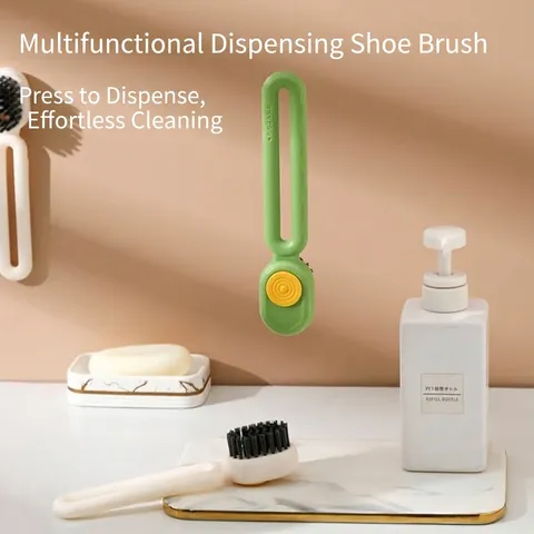 Multifunctional Liquid Dispensing Shoe Brush Press Type Cleaning Tool Soft Bristles Laundry Brush For Home Household Shoes Clothing Cleaning Brush ABS TPR