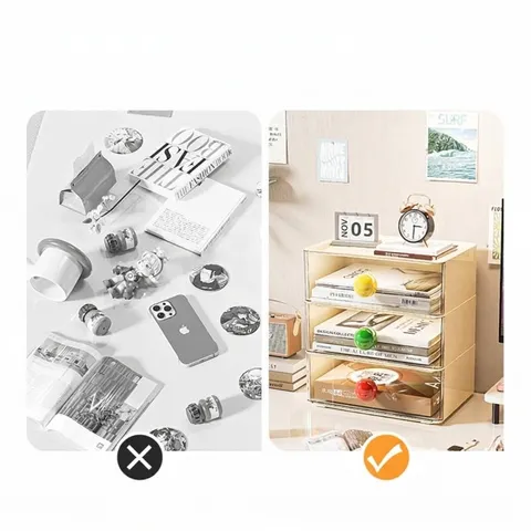 Stackable Desktop Drawer Storage Box Transparent PP PET Organizer With Colorful Ball Handle For Office Stationery Cosmetics