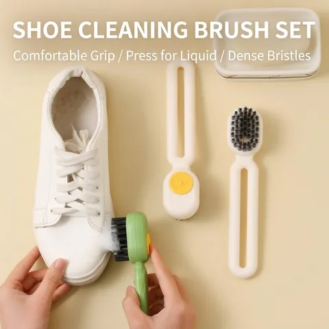 Multifunctional Liquid Dispensing Shoe Brush Press Type Cleaning Tool Soft Bristles Laundry Brush For Home Household Shoes Clothing Cleaning Brush ABS TPR
