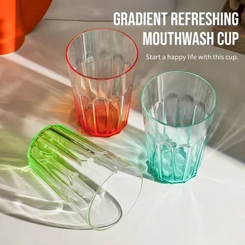 Gradient Mundspülbecher Transparenter Kunststoff Zahnbürstenhalter Becher Mit Vertikalen Streifen Luxus Badezimmer Becher Für Paare